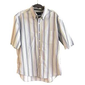 Austin Reed Seersucker Blue Green Striped Short Sleeve Preppy Summer Shirt Large